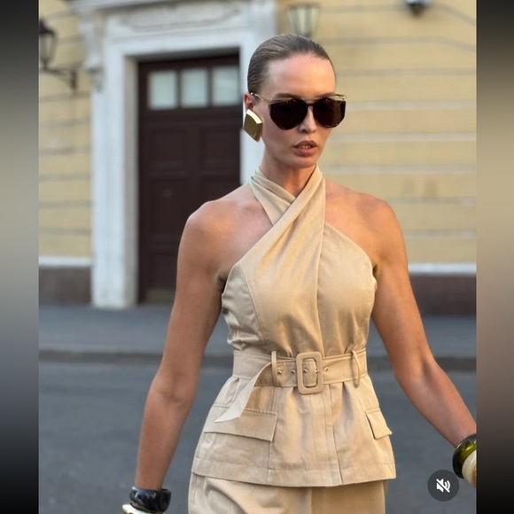 ZARA CROSSOVER BELTED MIDI DRESS - Picture 6 of 16